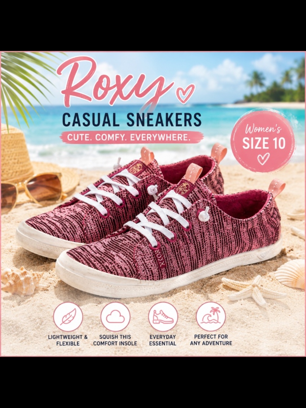 Roxy Casual Knit Lace-Up Sneakers Pink Marled Women’s Size 10